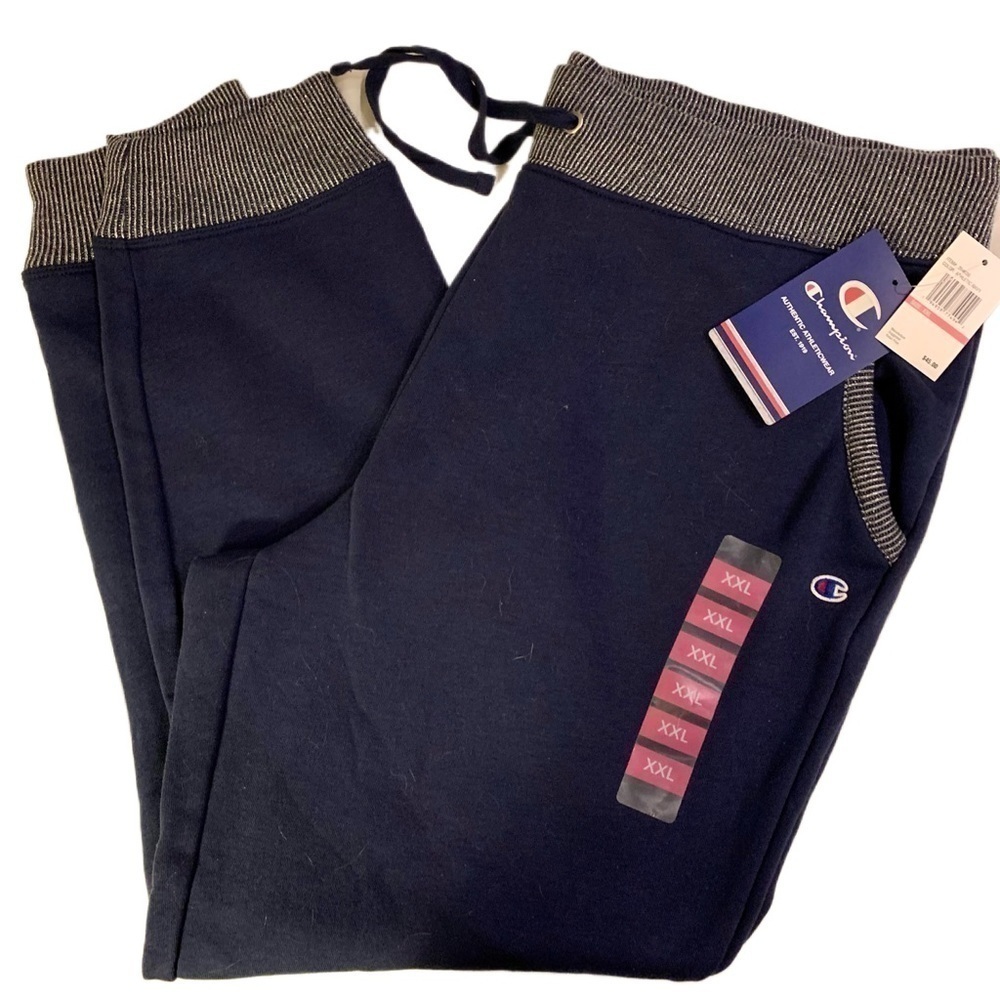 Champion Fleece Pants Plus Size XXL Navy with Metallic Waist Pockets & Cuffs NEW